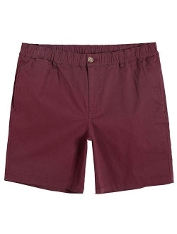 Men's Classic-fit 7" Cotton Casual Shorts Elastic Waistband with Multi-Pocket Daily Wear Walking Summer Outfit