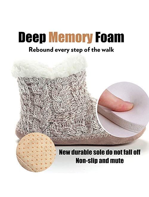 MaaMgic Womens Fuzzy Warm Bootie Slippers Cozy Slipper Socks with Grippers Slipper Boots for Women