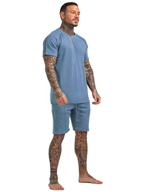GINGTTO Mens Pajama Set Short Sleeve and Shorts Cotton with Pockets