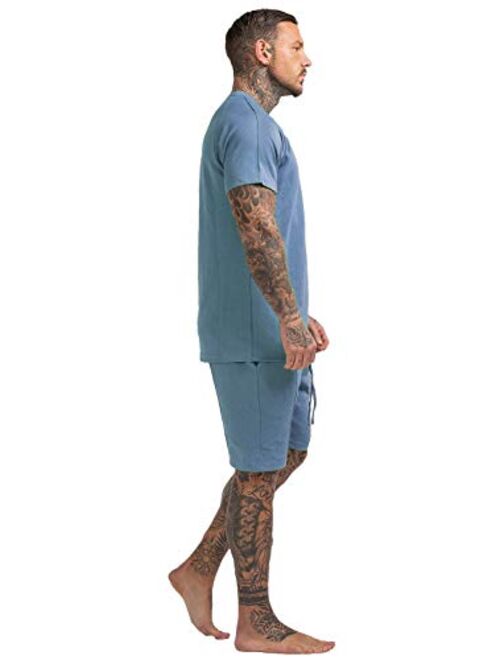GINGTTO Men's Pajama Set Short Sleeve and Shorts Cotton with Pockets 