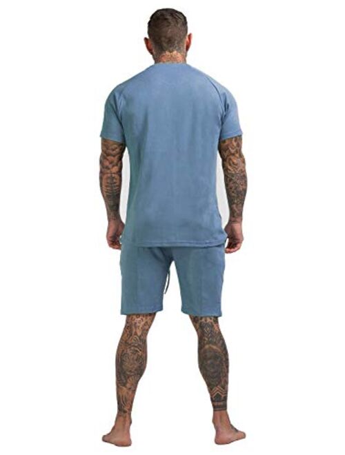 GINGTTO Men's Pajama Set Short Sleeve and Shorts Cotton with Pockets