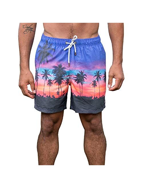 MaaMgic Hawaii Swim Trunks with Pockets Mens Funny Printed Swimming Shorts Summer Elastic Waist Bathing Suits