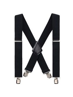 Suspenders for Men 2 inch Wide - Adjustable X Back Elastic Strap with 4 Solid Straight Clips