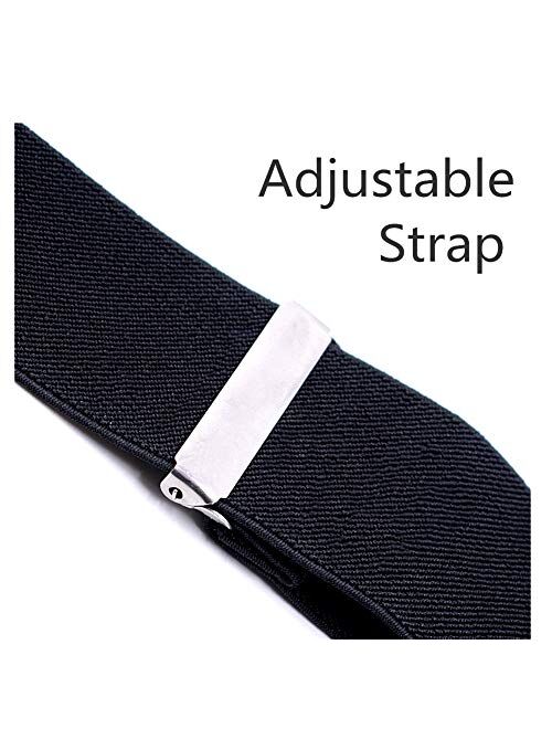 Suspenders for Men 2 inch Wide - Adjustable X Back Elastic Strap with 4 Solid Straight Clips