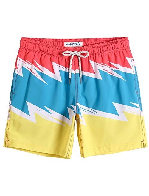 MaaMgic Mens 7" Quick Dry Solid 4 Way Stretch Swim Trunks with Mesh Lining Swimwear Bathing Suits Lightning