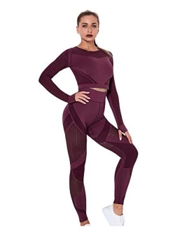 Women's Workout Set 2 Piece Tracksuit Seamless High Waist Leggings and Crop Top Yoga Outfits for Women Activewear Suits