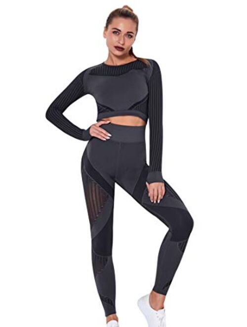 Lisueyne Women's Workout Set 2 Piece Tracksuit Seamless High Waist Leggings and Crop Top Yoga Outfits for Women Activewear Suits