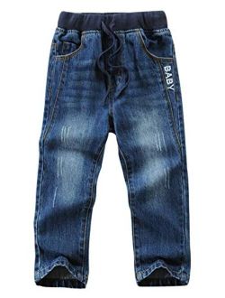 Big Boys' Straight Leg Jeans Elastic Toddler Kids Denim Pant Pull On Skinny Jeans for Boys