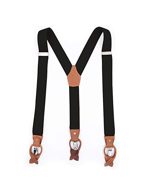 RIONA Men's Y-Shaped Heavy Duty Suspenders Strong Clips & Leather Button End High Elastic Straps Soild Dress Braces