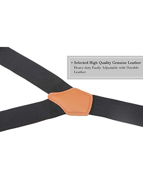 RIONA Men's Y-Shaped Heavy Duty Suspenders Strong Clips & Leather Button End High Elastic Straps Soild Dress Braces