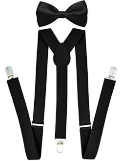 Trilece Suspenders for Men with Bow Tie - Adjustable Size Elastic 1 inch Wide Y Shape Strong Clips