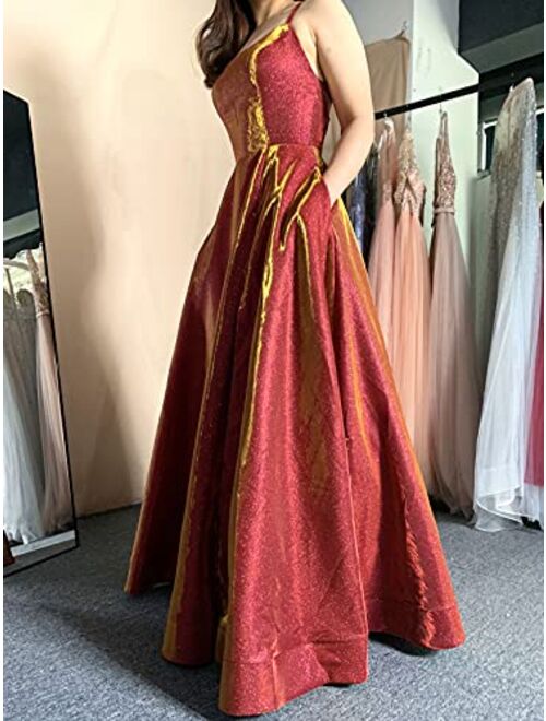GRAB A DRESS Prom Dresses Long A Line with Pockets Formal Evening Ball Gowns Side Slit Glitter Party Dress 2022