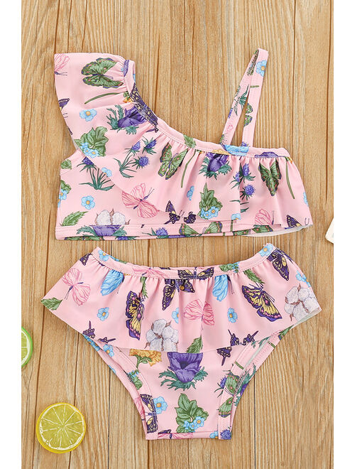 Baby Girls Casual Summer Season Printed Pattern Two Piece Swimwear