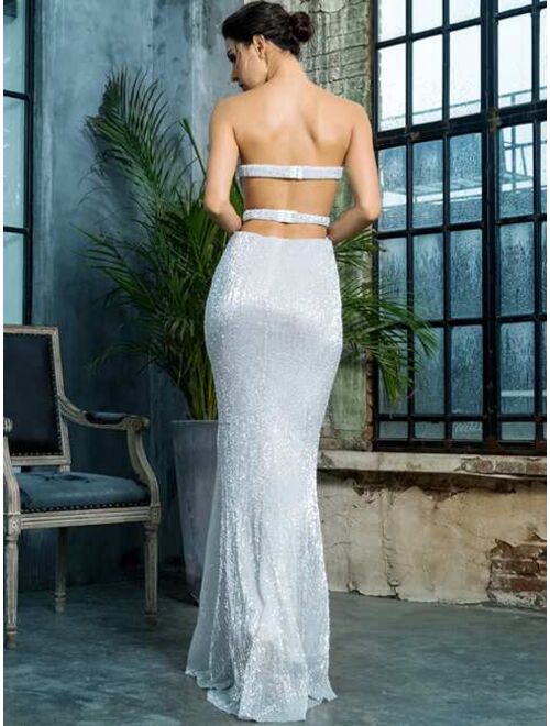 LOVE&LEMONADE Backless Split Thigh Sequin Tube Prom Dress