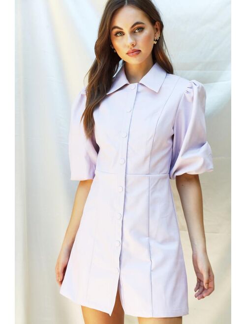 Kimberly Puff Sleeve Faux Leather Dress - Lilac