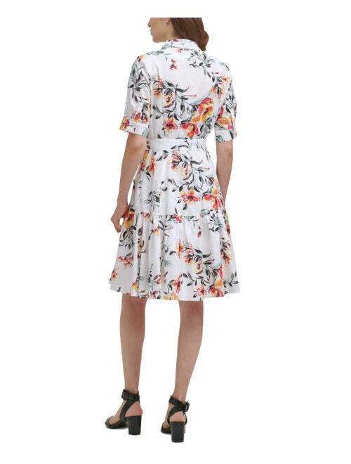 Calvin Klein Floral-Print Tiered Belted Dress