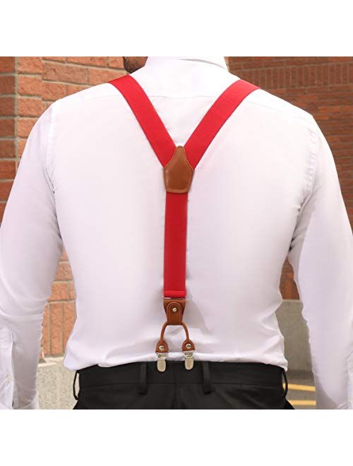 Calvertt Mens Dress Suspenders Genuine Leather 6 Clips Heavy Duty Suspender