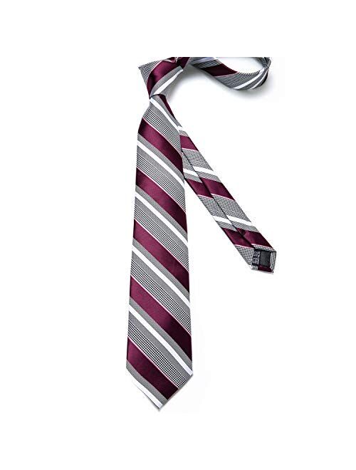 DiBanGu Men's Stripe Tie Silk Woven Necktie Pocket Square Cufflink Set Formal Business Prom Wedding