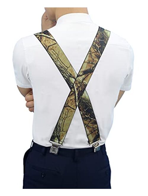 MENDENG Men's 2" Camo Suspenders X Back Elastic Strong Clips Heavy Duty Braces