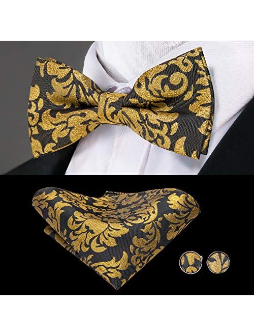 Dubulle Paisely Floral Clips Suspender and Bow Tie Set Pretied Bowtie and Pocket Square Cufflinks