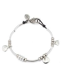 Lizzy James Gigi Anklet in Natural Black Leather and Silver Plate Crescents and Charms
