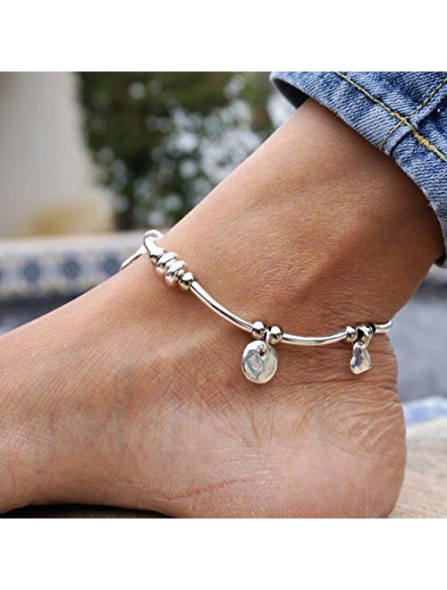 Lizzy James Gigi Anklet in Natural Black Leather and Silver Plate Crescents and Charms