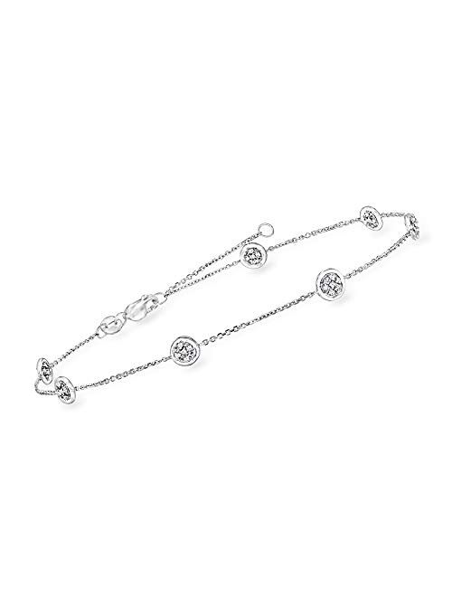 Ross-Simons 0.25 ct. t.w. Pave Diamond Station Anklet in 14kt White Gold. 9 inches