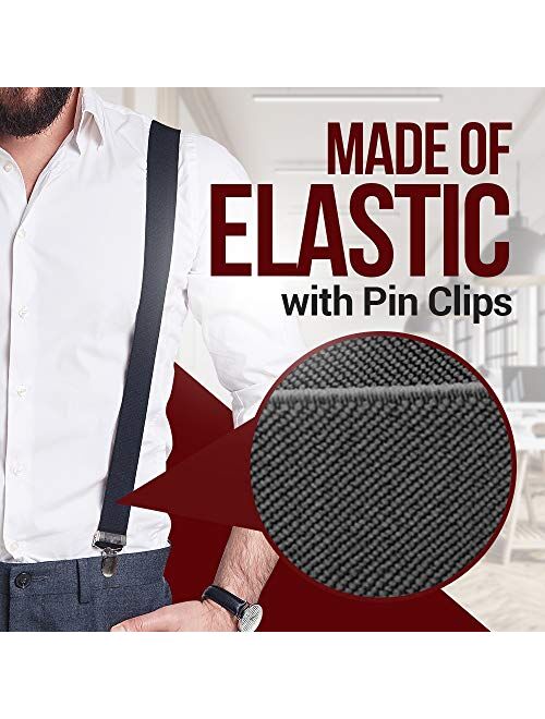 Hold'Em Mens Elastic X Back No Slip"Pin Clip" Straight Clip Suspenders -Sizes 46" & 54"
