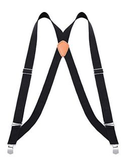 Buyless Fashion Trucker Suspenders for Men - 48" Elastic Adjustable Straps 1 1/4" - X Back