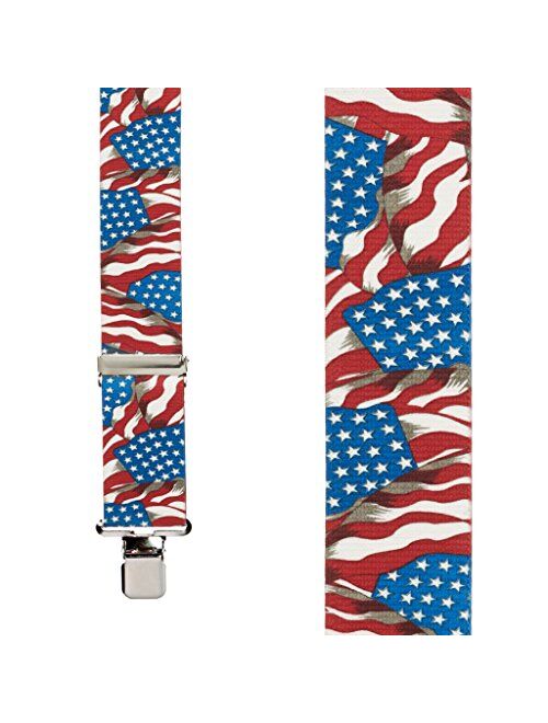 SuspenderStore Men's American Flag Suspenders - 2-Inch Wide, Nickel Clip