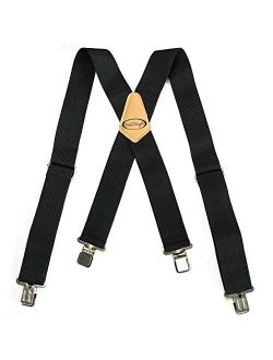 Melo Tough Men Suspenders for work suspenders 2" Wide Adjustable and Elastic Braces with Very Strong Clips -Heavy Duty (Black)