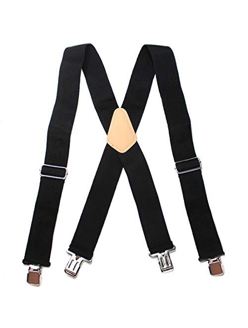 Melo Tough Men Suspenders for work suspenders 2" Wide Adjustable and Elastic Braces with Very Strong Clips -Heavy Duty (Black)