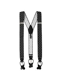 Men's Large Dots Y-Back Suspenders Braces Convertible Leather Ends Clips