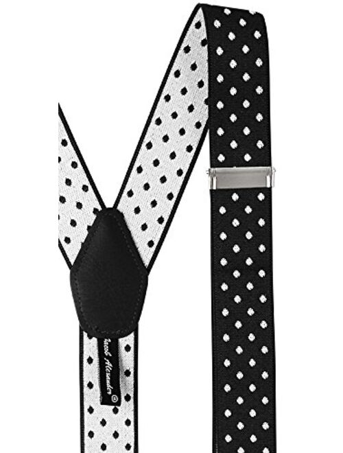 Jacob Alexander Men's Large Dots Y-Back Suspenders Braces Convertible Leather Ends Clips