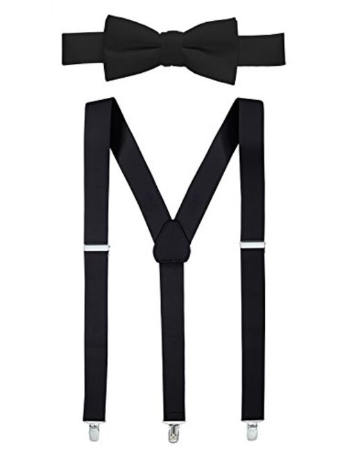 Hold'Em Hold’Em 1" Teens & Men Suspender and Bow Tie Set EXTRA STURDY POLISHED CLIPS, Pre-tied Bow Tie, Perfect for Tuxedo