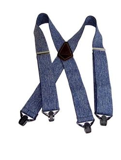HoldUp Brand Heavy Duty 2" Wide Dark Denim Work Suspenders with Patented Gripper Clasps