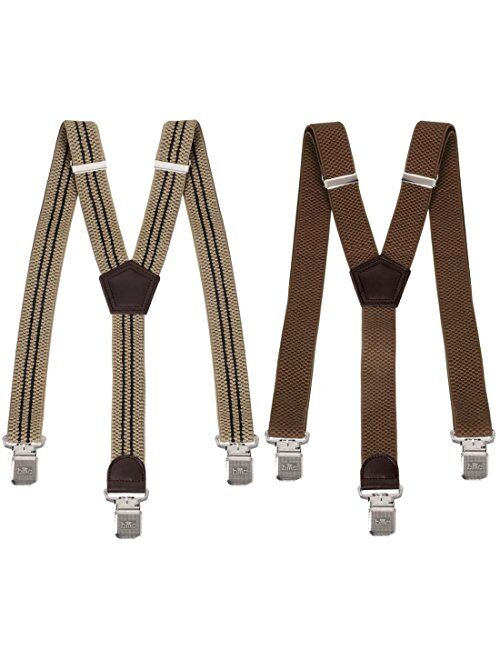 Bundle Monster Mens 2pc Heavy Duty Y-Back Clip-On Adjustable Suspenders