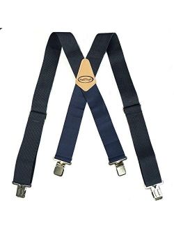 Melo Tough Mens Suspender work suspenders with 2" Wide Adjustable and Elastic Braces X Shape with Very Strong Clips - Heavy Duty(Blue)