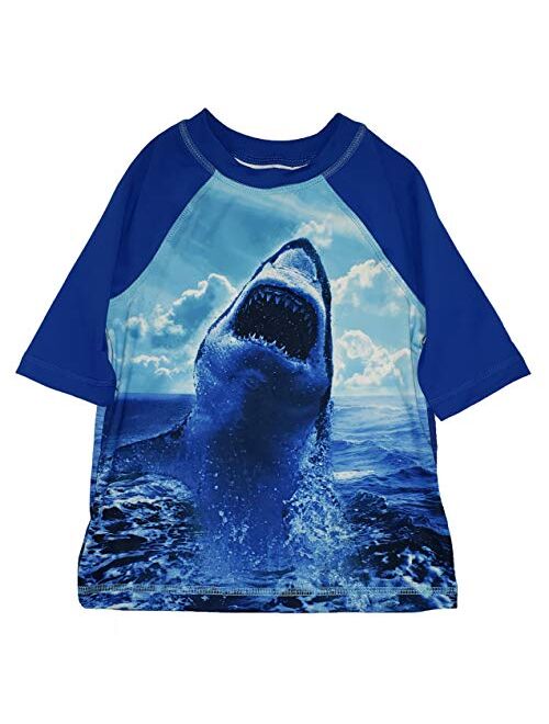 Wonder Nation Aqua Wave Blue Short Sleeve Rash Guard Swim Shirt
