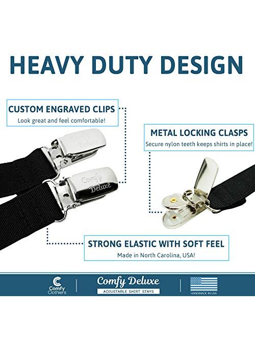 Comfy Deluxe Shirt Stays - Y-Style Shirt Stays for Men and Women, Adjustable Shirt Garters for Police, Military Uniforms and Business Professionals to Keep Shirts Tucked 