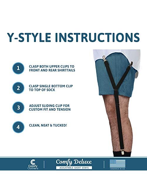 Comfy Deluxe Shirt Stays - Y-Style Shirt Stays for Men and Women, Adjustable Shirt Garters for Police, Military Uniforms and Business Professionals to Keep Shirts Tucked 