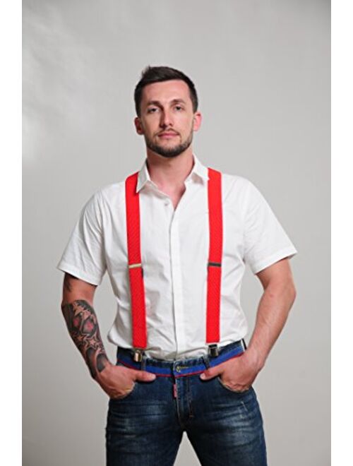 JINIU Christmas New Year Mens Suspenders Adjustable Elastic Y Shape Strong Clips Heavy Duty