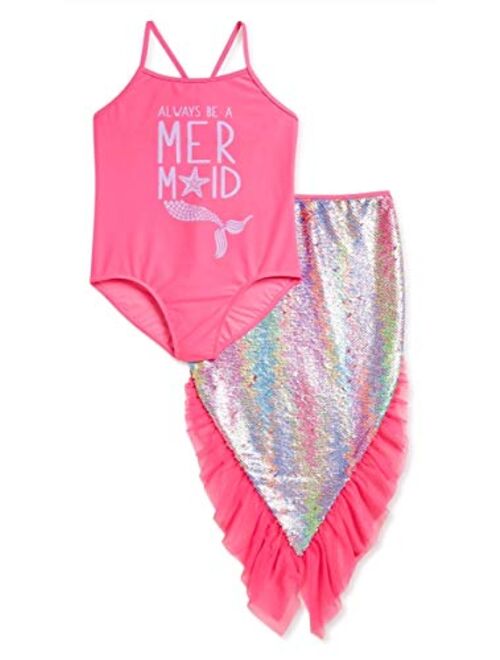 Wonder Nation Mermaid BB Pink One-Piece Swimsuit & Mermaid Tail Coverup 2 Piece Set