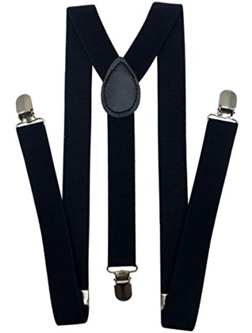 MENDENG Mens 1 Wide Elastic Suspenders Adult Straps 4 Clips Y Back Braces 
