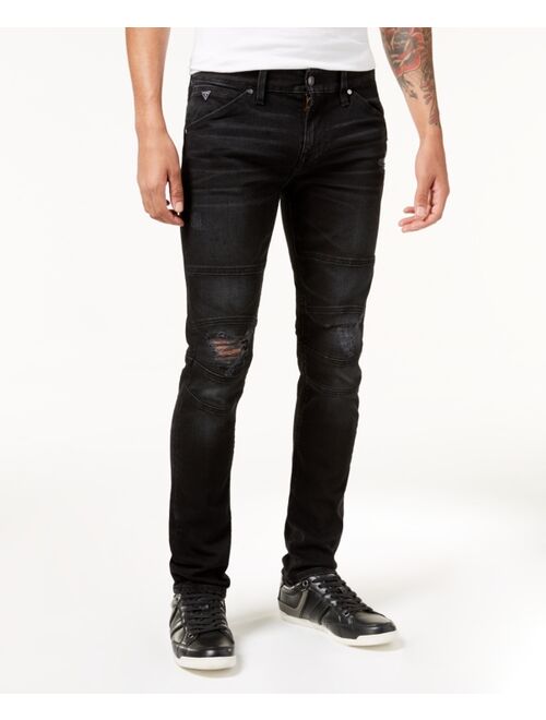 Guess Men's Slim-Fit Tapered Stretch Ripped Moto Jeans