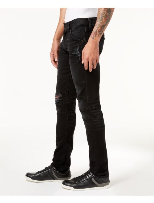 Guess Men's Slim-Fit Tapered Stretch Ripped Moto Jeans
