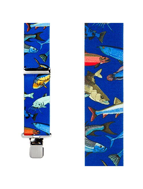 SuspenderStore Men's Fish On Blue Clip-End Novelty Suspenders (3 Sizes)