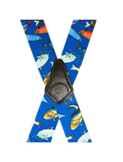 SuspenderStore Men's Fish On Blue Clip-End Novelty Suspenders (3 Sizes)