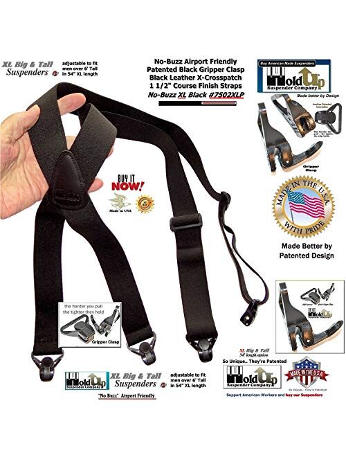 XL No-buzz Airport Friendly, Black in X-back Style with No-slip Gripper Clasps
