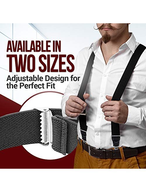 Hold'Em Mens Elastic No Slip Pin Clip Y Back Suspenders With Leather Trim -